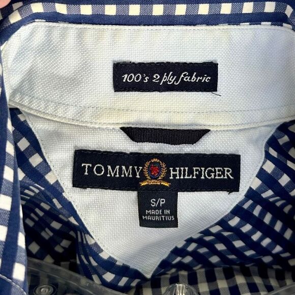Tommy Hilfiger Mens Small Long Sleeve Button Down Blue Gingham Shirt Collared - Picture 4 of 9